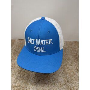 Salt Water SoulSnap Back Hat Blue & White Mesh Fishing Trucker Hat Size Sm/Med